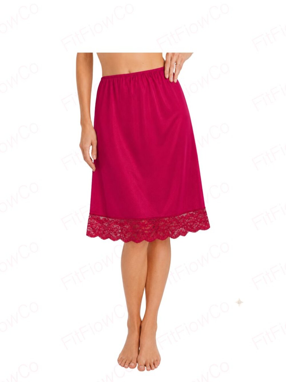 Vintage Burgundy Wine Red Nylon Half Slip Lace Hem Large Made USA ILGWU